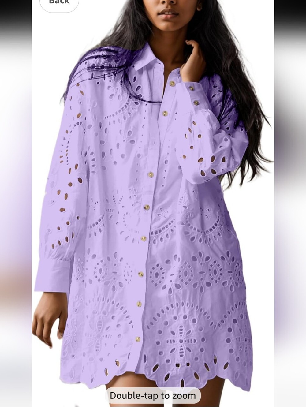 Loose Fit Lavender Eyelet Button-Front Shirt Dress